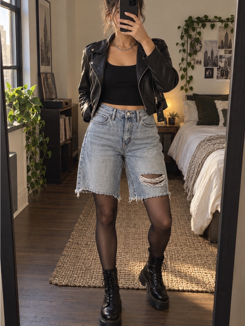 Y2K Light Wash Distressed Boyfriend Denim Shorts | Frayed Hem Size 7/28